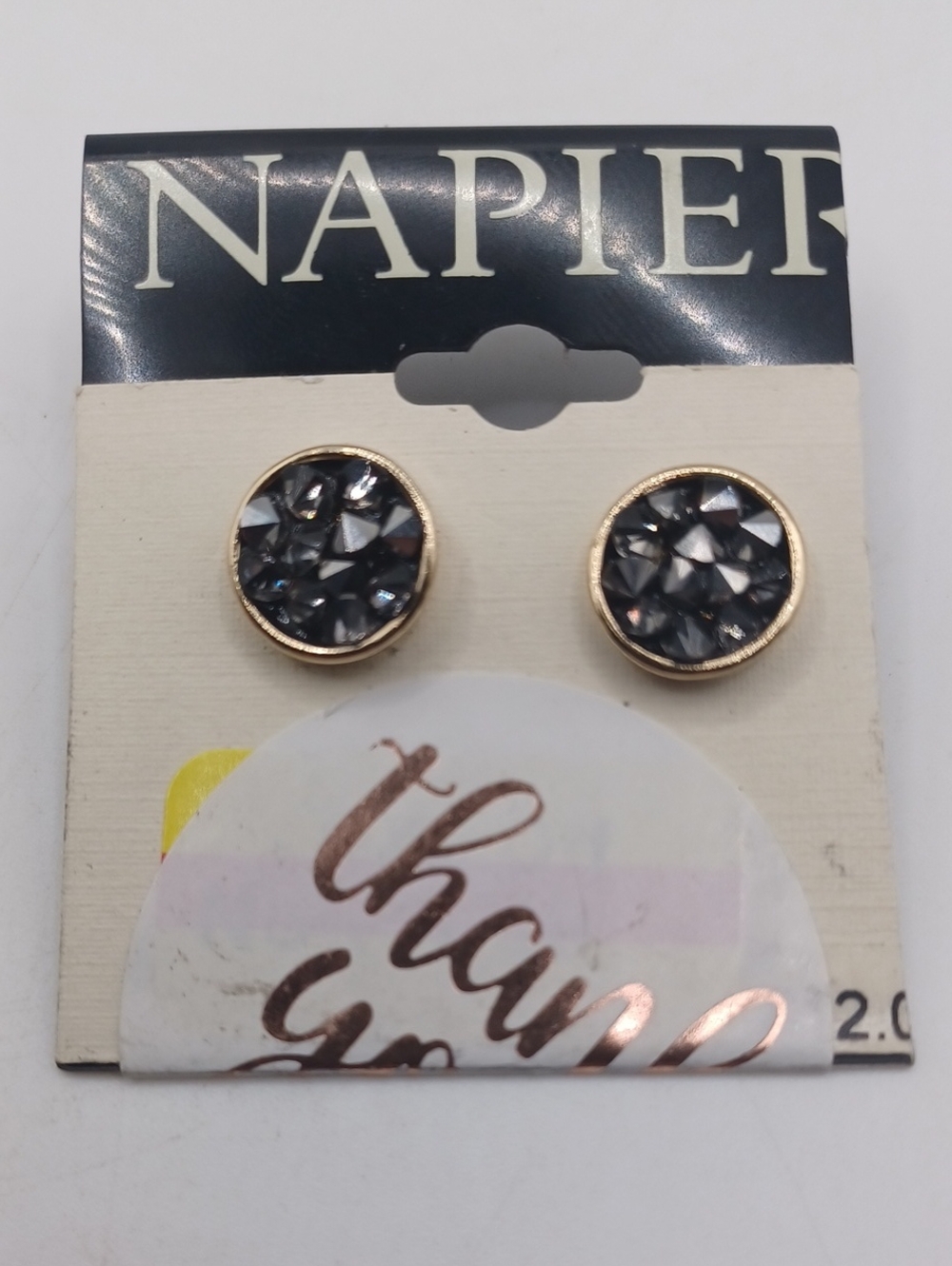 Napier Black Crystal Round Stud Earrings in Gold Tone Backing